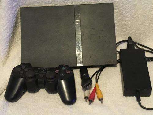 Playstation 2 - Black Slim Line Console c/w 1 x Original Controller, AV Cable + Psu