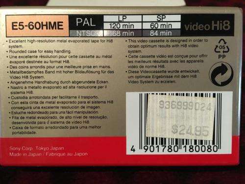 Sony Hi8 Metal-E 60 Pal Video Hi8 PAL Cassette Sealed