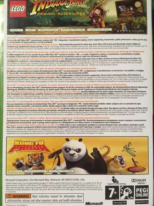Xbox 360 - Lego Indiana Jones The Original Adventures + Kung Fu Panda (2 Game Bundle)
