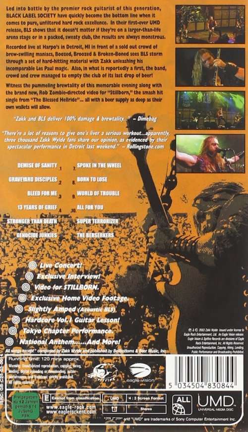 PSP -  Black Label Society - Boozed, Broozed & Broken Boned UMD Music Video (New Sealed)