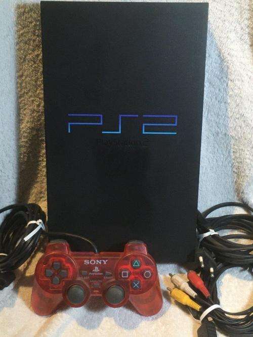 Playstation 2 - Black PHAT c/w 1 x Original Sony Red Controller, AV Cable Power Cord
