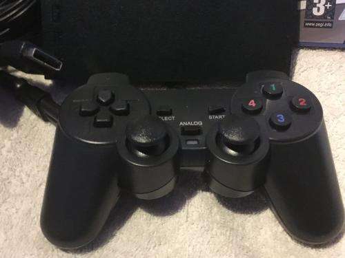 Playstation 2 - Black Slim Line Console c/w 1 x New Generic Controller, AV + Power Cable 1 x Game