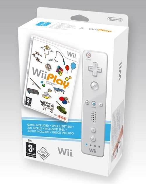 Wii - Official Nintendo Wii Remote, Silicone Sleeve, Strap + Wii PLAY game (Boxed)