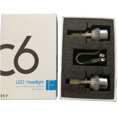 Car-LED Headlight-Plug-Bulbs-6000K-72W-7600LM-Xenon-White-C6-All-In-One-2pcs  Car-LED-H7-Headlig