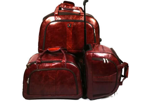 Set of 3 PU Leather Suitcases Travel Trolley Luggage