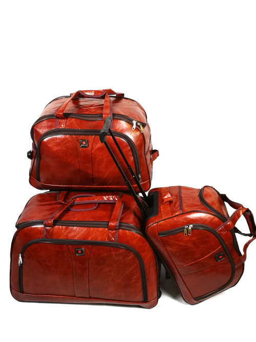Set of 3 PU Leather Suitcases Travel Trolley Luggage