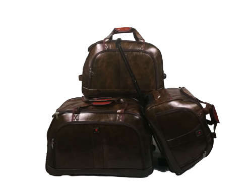 Set of 3 PU Leather Suitcases Travel Trolley Luggage