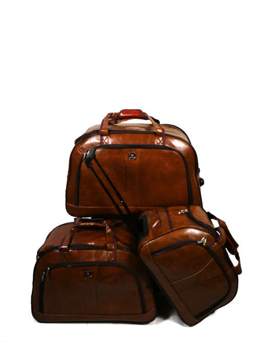 Set of 3 PU Leather Suitcases Travel Trolley Luggage