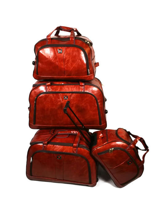 Set of 4 PU Leather Suitcases Travel Trolley Luggage