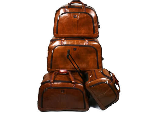 Set of 4 PU Leather Suitcases Travel Trolley Luggage