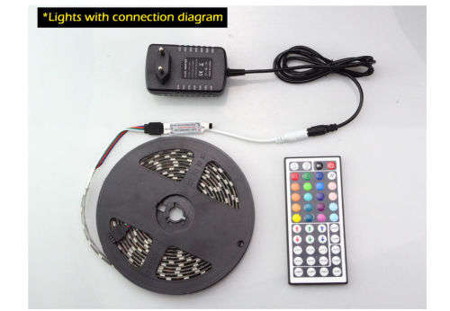 5M RGB 5050 SMD Waterproof 300 LED String Strip Light + IR Remote 12V Power