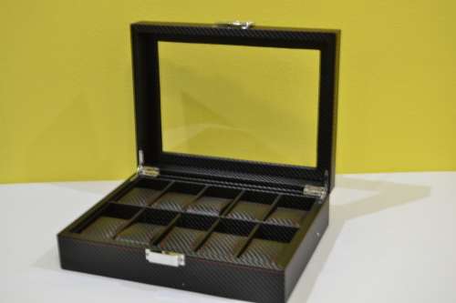 10 SLOT CARBON FIBRE DESIGN Watch Box, Watch Case, Storage Box with Large Compartments