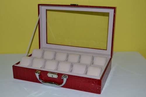 12 SLOT PU MATERIAL RED  Watch Box, Watch Case, Storage Box with Large Compartments