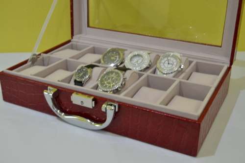 12 SLOT PU MATERIAL RED  Watch Box, Watch Case, Storage Box with Large Compartments