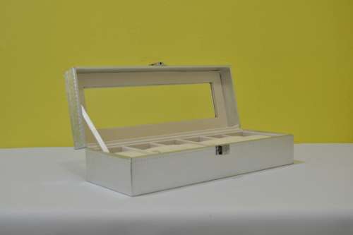 6 SLOT PU MATERIAL SILVER COLOUR Watch Box, Watch Case, Storage Box with Large Compartments