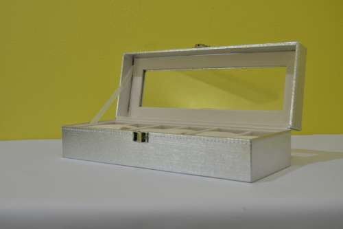 6 SLOT PU MATERIAL SILVER COLOUR Watch Box, Watch Case, Storage Box with Large Compartments