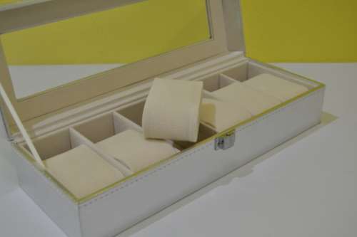 6 SLOT PU MATERIAL SILVER COLOUR Watch Box, Watch Case, Storage Box with Large Compartments