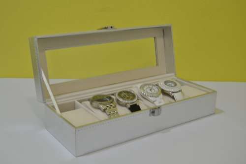 6 SLOT PU MATERIAL SILVER COLOUR Watch Box, Watch Case, Storage Box with Large Compartments