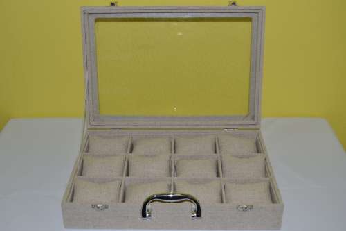 12 SLOT HESSIAN DESIGN Watch Box, Watch Case, Storage Box with Large Compartments