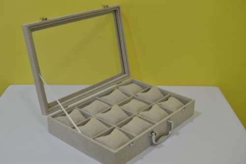 12 SLOT HESSIAN DESIGN Watch Box, Watch Case, Storage Box with Large Compartments