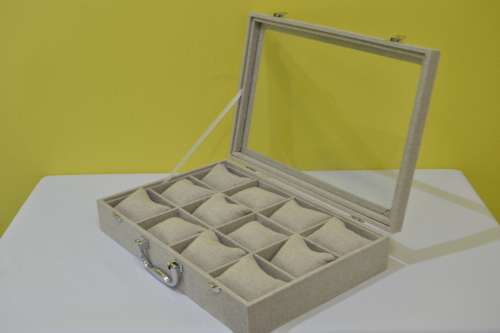 12 SLOT HESSIAN DESIGN Watch Box, Watch Case, Storage Box with Large Compartments