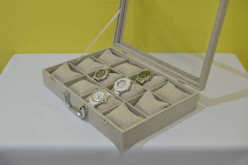 12 SLOT HESSIAN DESIGN Watch Box, Watch Case, Storage Box with Large Compartments