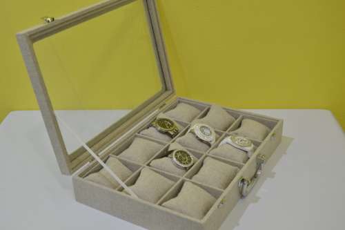 12 SLOT HESSIAN DESIGN Watch Box, Watch Case, Storage Box with Large Compartments