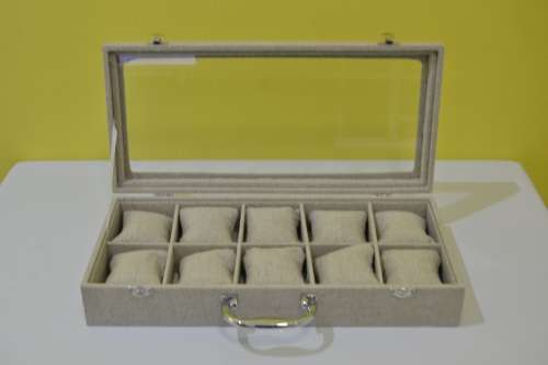 10 SLOT HESSIAN DESIGN Watch Box, Watch Case, Storage Box with Large Compartments