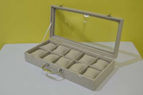 10 SLOT HESSIAN DESIGN Watch Box, Watch Case, Storage Box with Large Compartments