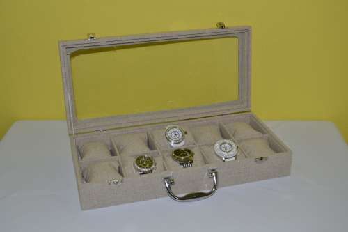 10 SLOT HESSIAN DESIGN Watch Box, Watch Case, Storage Box with Large Compartments