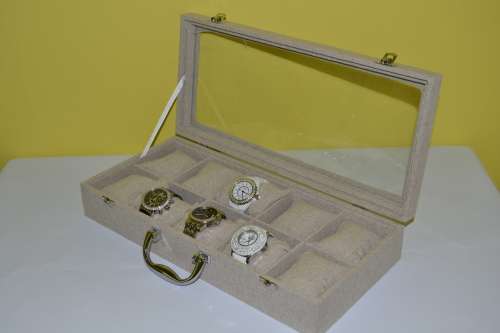 10 SLOT HESSIAN DESIGN Watch Box, Watch Case, Storage Box with Large Compartments