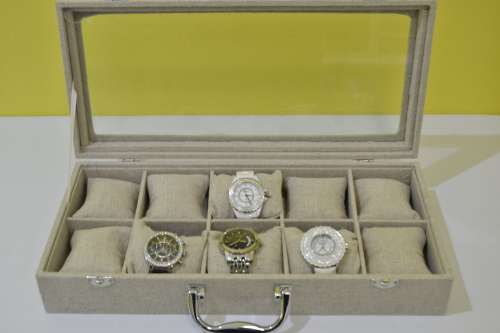 10 SLOT HESSIAN DESIGN Watch Box, Watch Case, Storage Box with Large Compartments