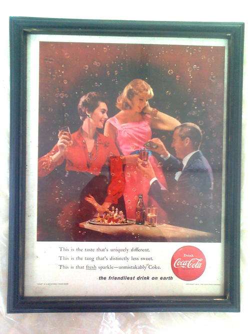 Original 1956 Vintage Framed Coka Cola Advert  RARE RARE RARE
