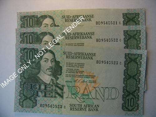 South Africa R10 C L Stals Set of 3 UNC consecutive notes Crazy R1 Start!!!
