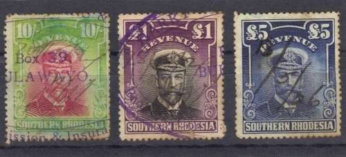 SOUTHERN RHODESIA SCARE 10 / 1 & 5 POUNS REVENUE .NICE HIGH VALUES .