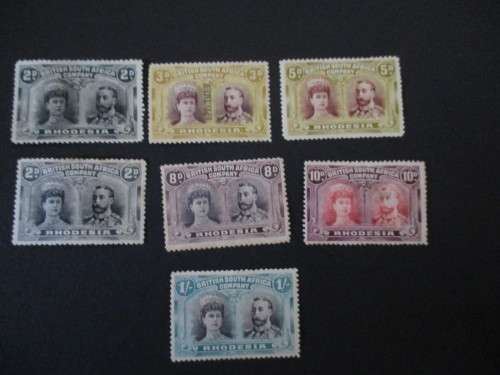 RHODESIA BSAC 1910 DOUBLE HEADS .UNCHECKED 7 MM  STAMPS . 3D IS A SPECIMEN .