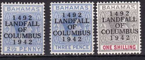 BAHAMAS - KG VI . 1942 . 1492 LANDFALL OF CLUMBUS 1942 . SHORT SET WITH VARIETIES .CV R 950 +++