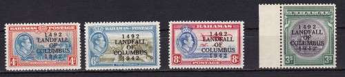 BAHAMAS - KG VI . 1942 . 1492 LANDFALL OF CLUMBUS 1942 . SHORT SET WITH VARIETIES .CV R 950 +++