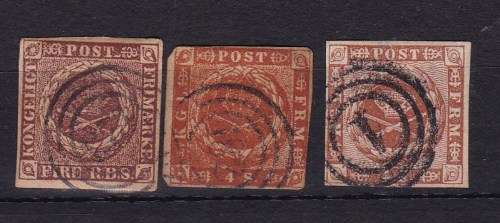 DENMARK - SG 4 - 4r.b.s. BROWN DOTTED B/GROUND - SG 9b  4SK BROWN DOTTED B/GROUND SG 15 4sk WAVY LIN