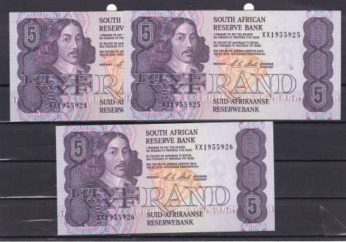 3 X R5 1990 - XX PEPLACEMENT NOTES IN SEQUENCE - CL STALS - AS PER SCAN - A/UNC