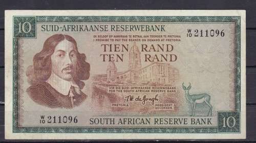 1 X R10 - W 10 1967 - TW DE JONGH REPLACEMENT NOTE IN A/UNC CONDITION