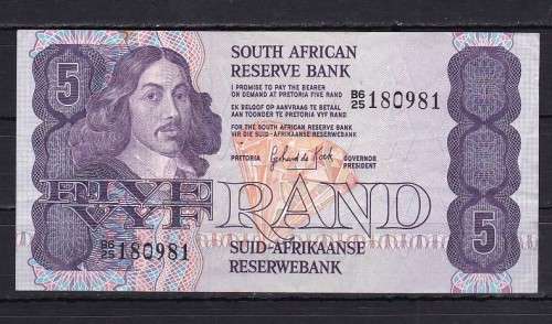 FIVE RAND - GPC DE KOCK - 1984 - 3RD ISSUE - B6 SERIES NOTE AS PER SCAN