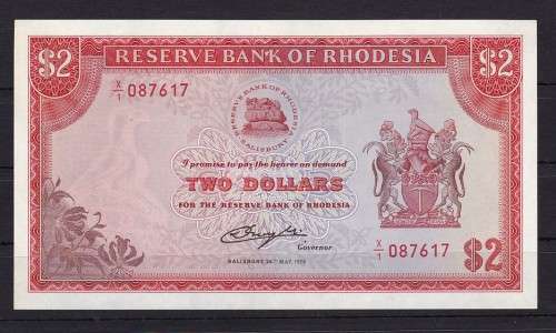 RESERVE BANK OF RHODESIA - $ 2 - X 1 - RELACEMENT NOTE - 24 MAY 1979 - IN UNC CONDITION - SCARES