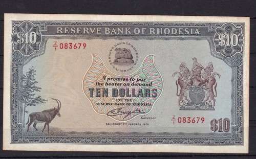 RESERVE BANK OF RHODESIA - $ 10 - Z 1 - REPLACEMENT NOTE - 2 JANUARY 1979 - IN UNC CONDITION