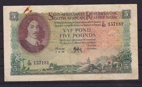FIVE POUND - MH DE KOCK - C/50 - DATED - 3.6.1956 - AS PER SCAN