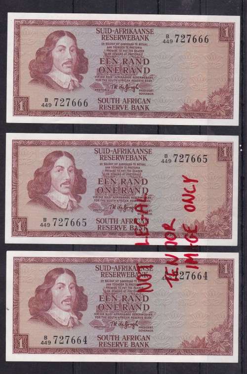 TW DE JONGH - 1975 - 3 X R1 NOTES IN SEQUENCE - IN - UNC CONDITION