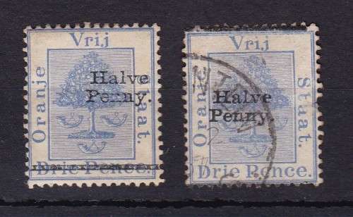 ORANGE FREE STATE - 1896 - MM AND FINE USED - SHIFTED CANCEL BAR ON USED STAMP