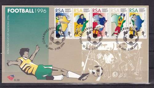 RSA - 1996 - SOCCER AFRICAN CUP OF NATIONS - FDC - FULL SHEET - 2 BLOCKS - 1 X UN PERF