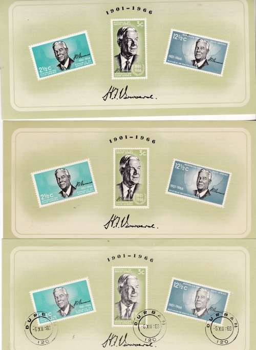 RSA - FDC - 3 X DIFF FDC WITH DIFF CANCELATIONS - 1966 - VERWOERD COMMEMORATION