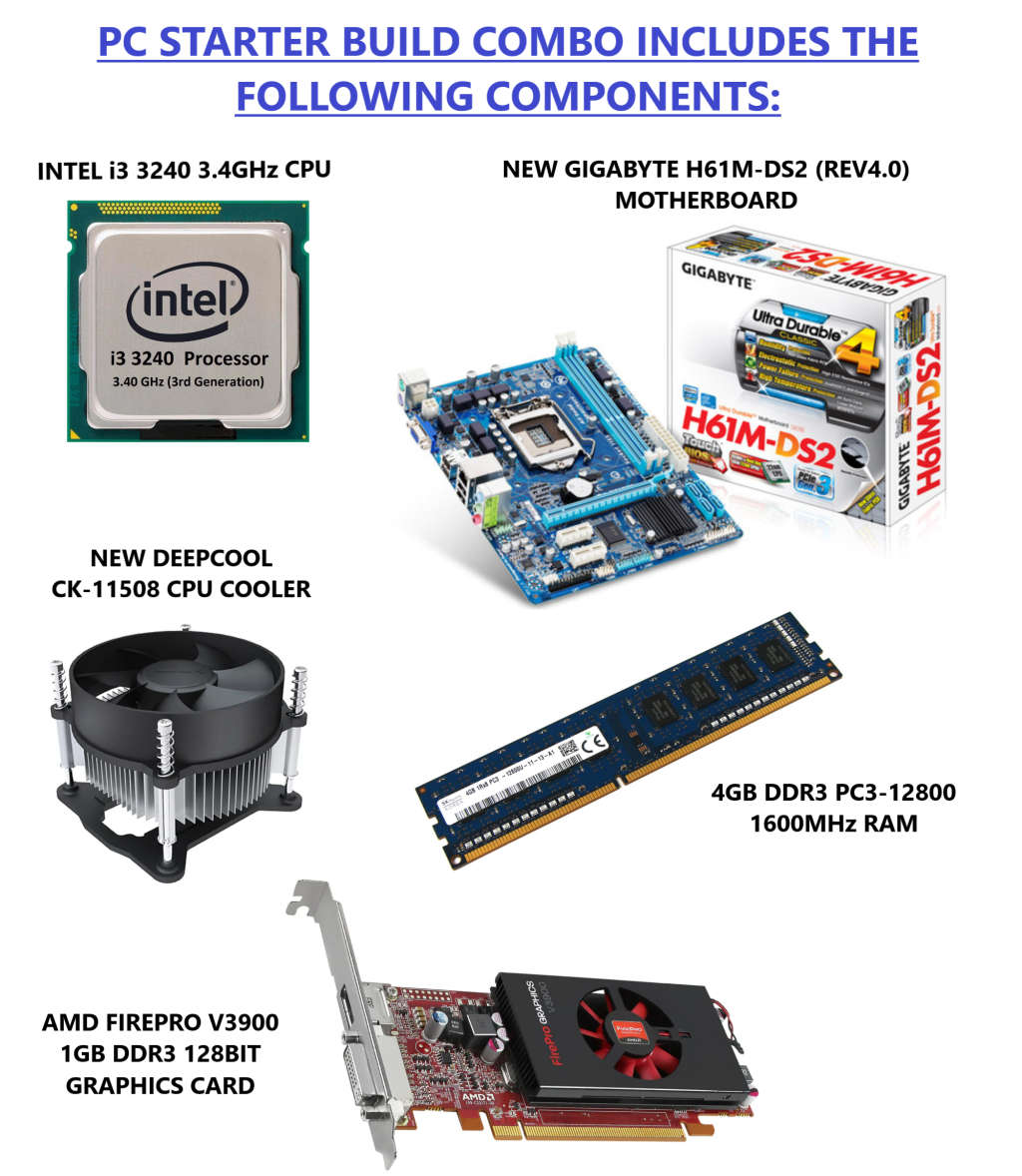 Intel i3 3240 | New Gigabyte GA-H61M-DS2 Motherboard | 4GB DDR3 Ram | AMD FirePro V3900 1GB GPU